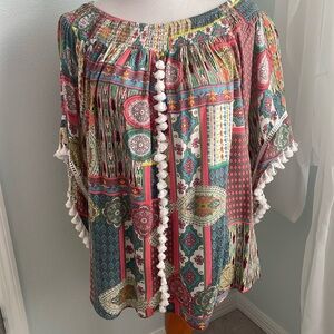 Ali Miles - woman’s print  Boho style, on or off the shoulder blouse